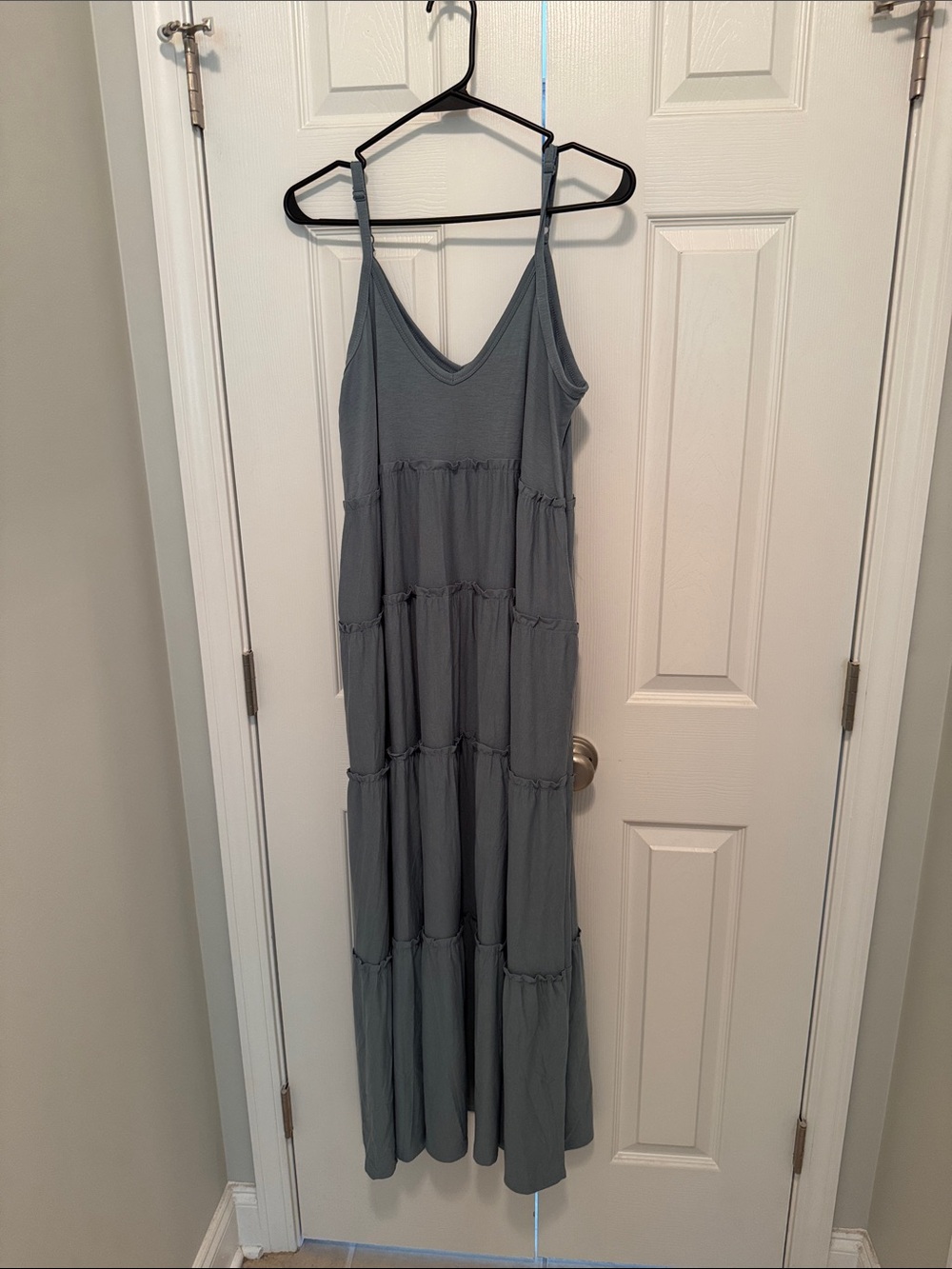 Zenana Outfitters Grey Tiered Maxi Dress with Spaghetti Straps